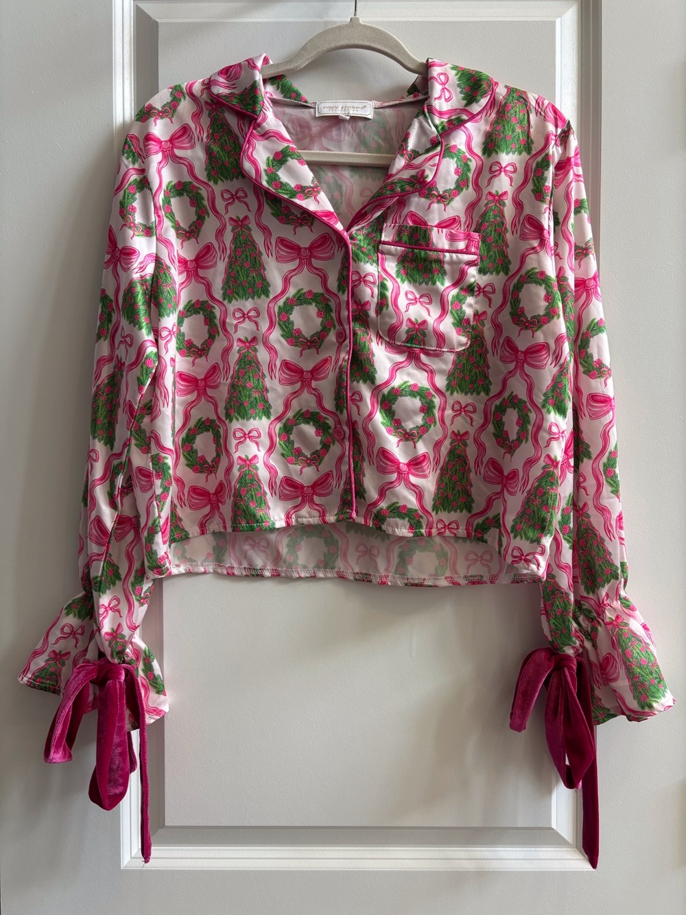 Simply Southern Pink Christmas Bow Pajama Top